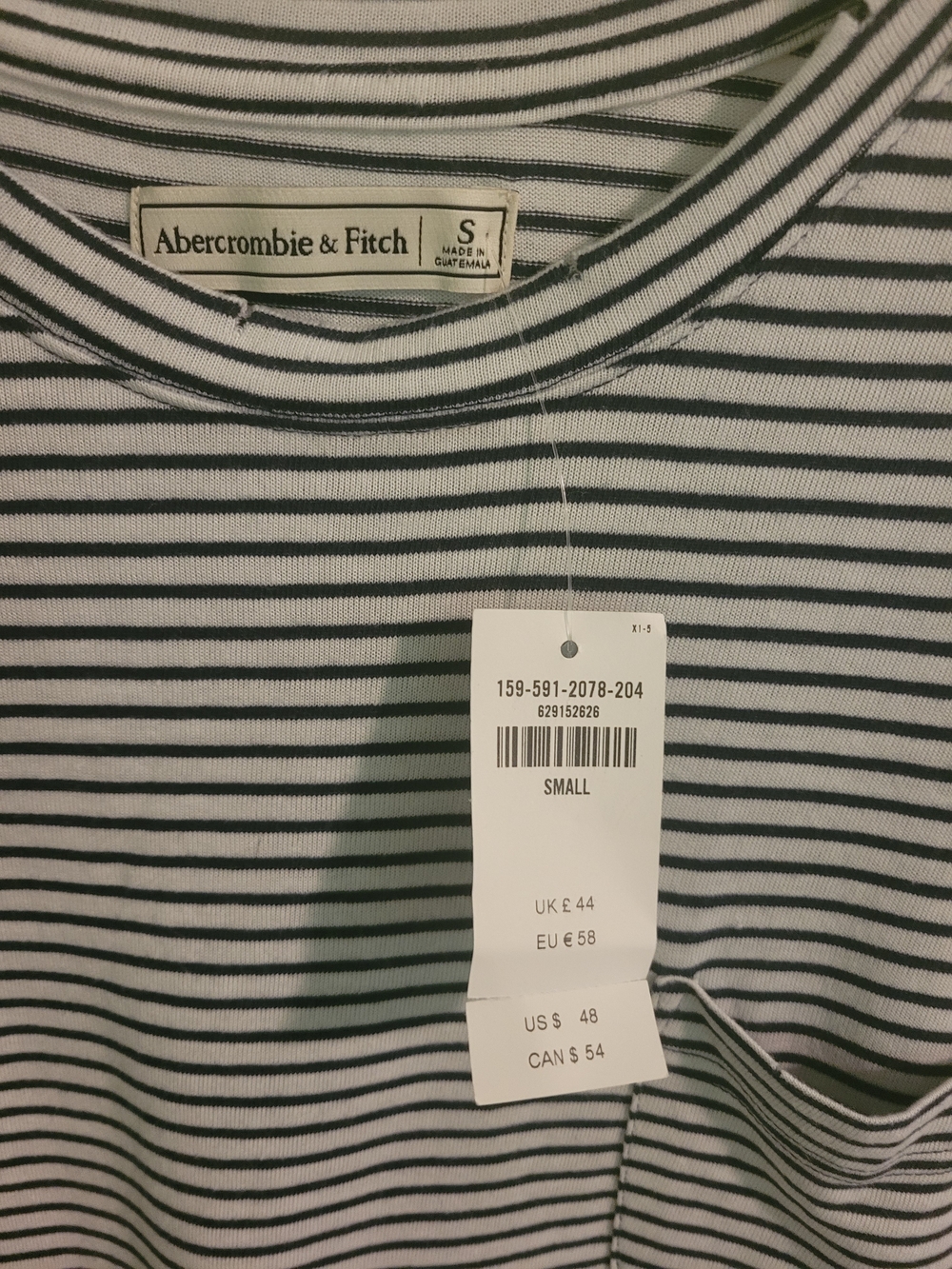 Abercrombie & Fitch Black and White Striped Crew Neck T-Shirt Dress w/ Pocket - Picture 2 of 3